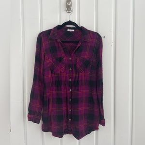 Maurices Fuschia/gold Plaid Button-down